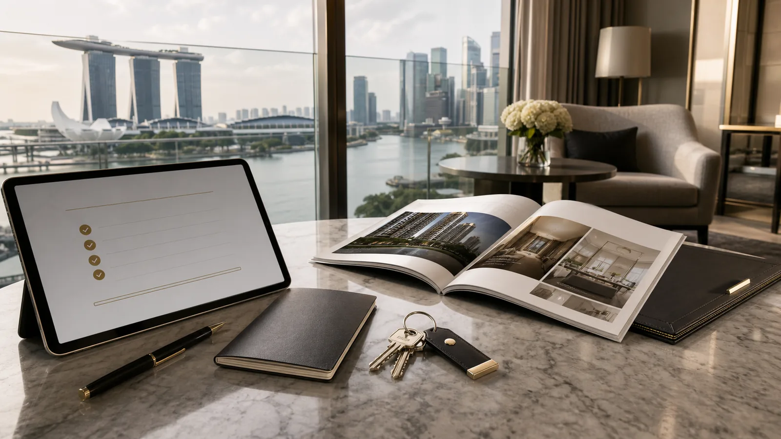 Zach Lin foreigners buy property Singapore advisory with waterfront skyline, keys and eligibility checklist